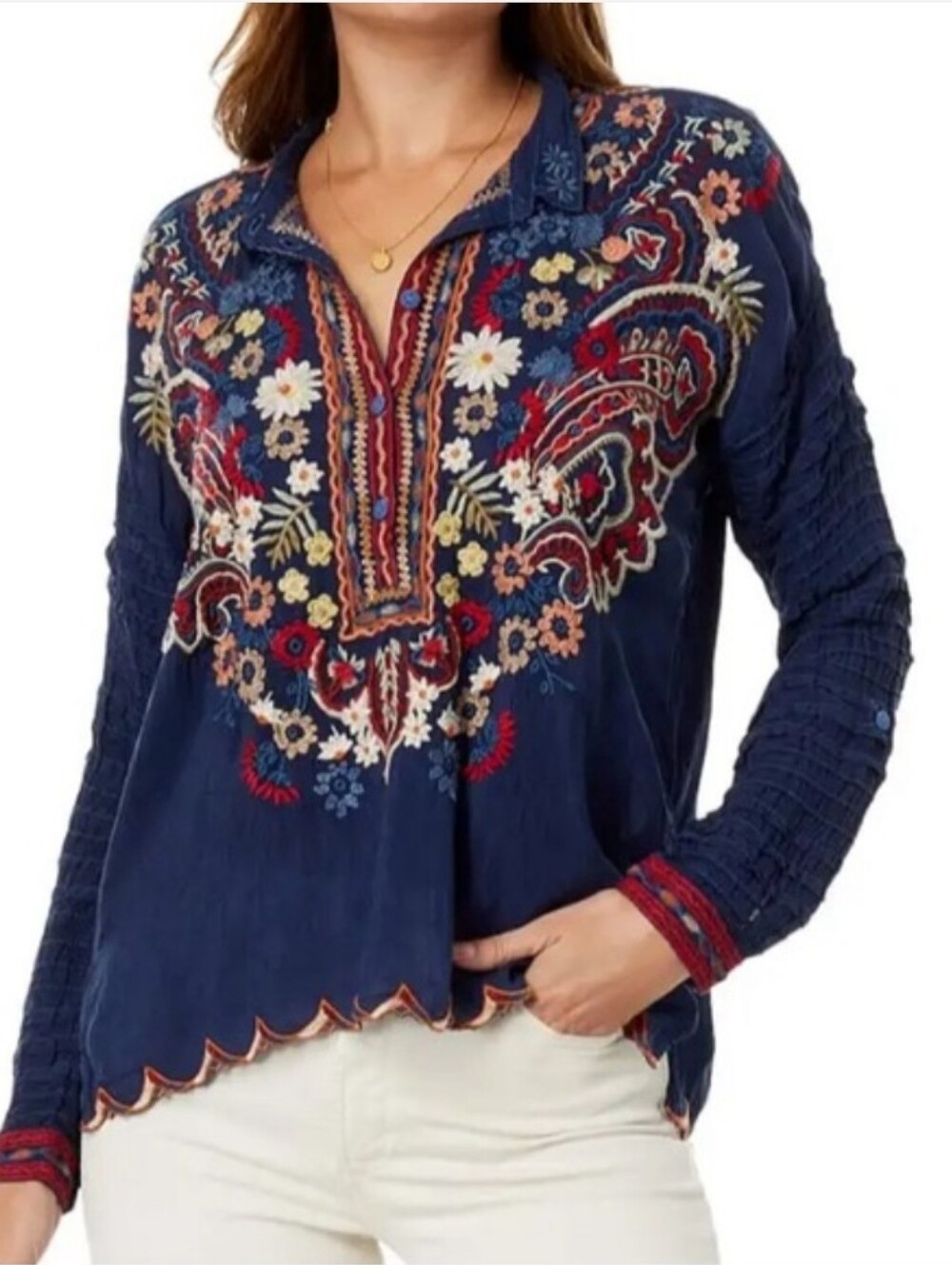 Johnny Was Aubrette Blouse Embroidered Night Sky Size Large